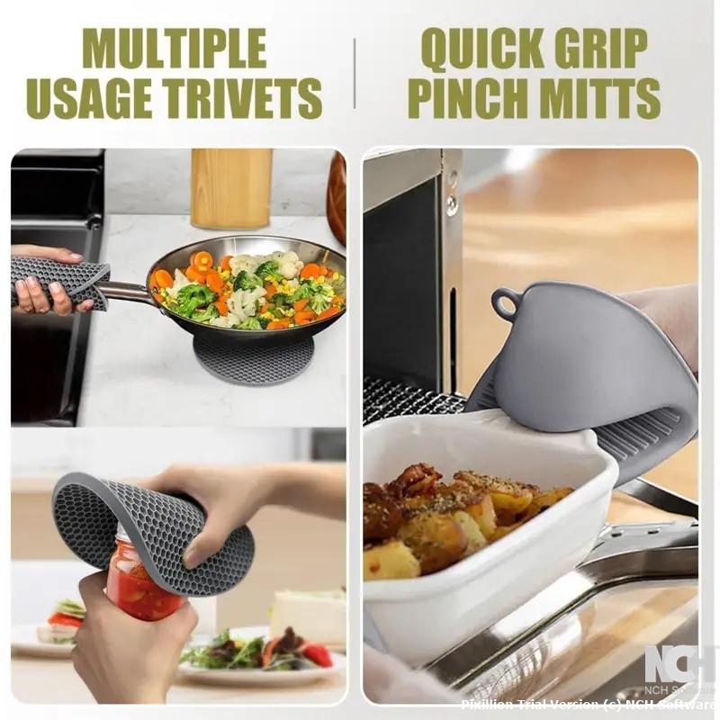 Premium Oven Mitts and Pot Holders Set - High Heat Resistant, Long, Non-Slip, and Comfortable Grip Kitchen Essentials for Home Cooks and Professionals