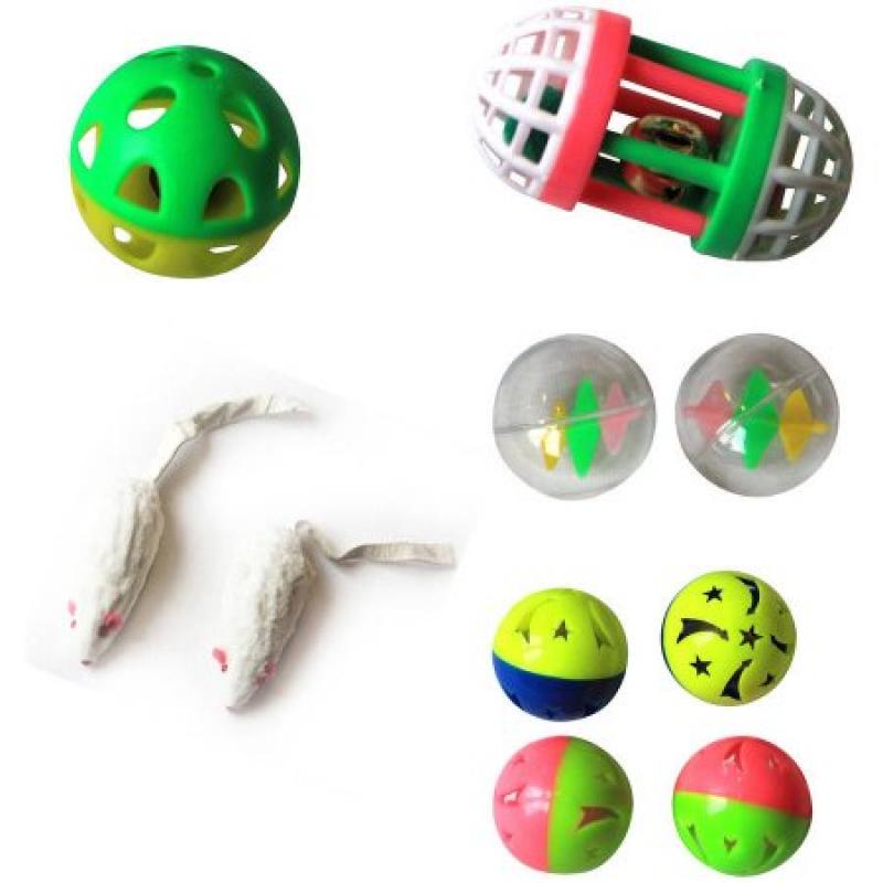 Iconic Pet Fur Mice, Plastic Roller and Plastic Balls, Set of 5