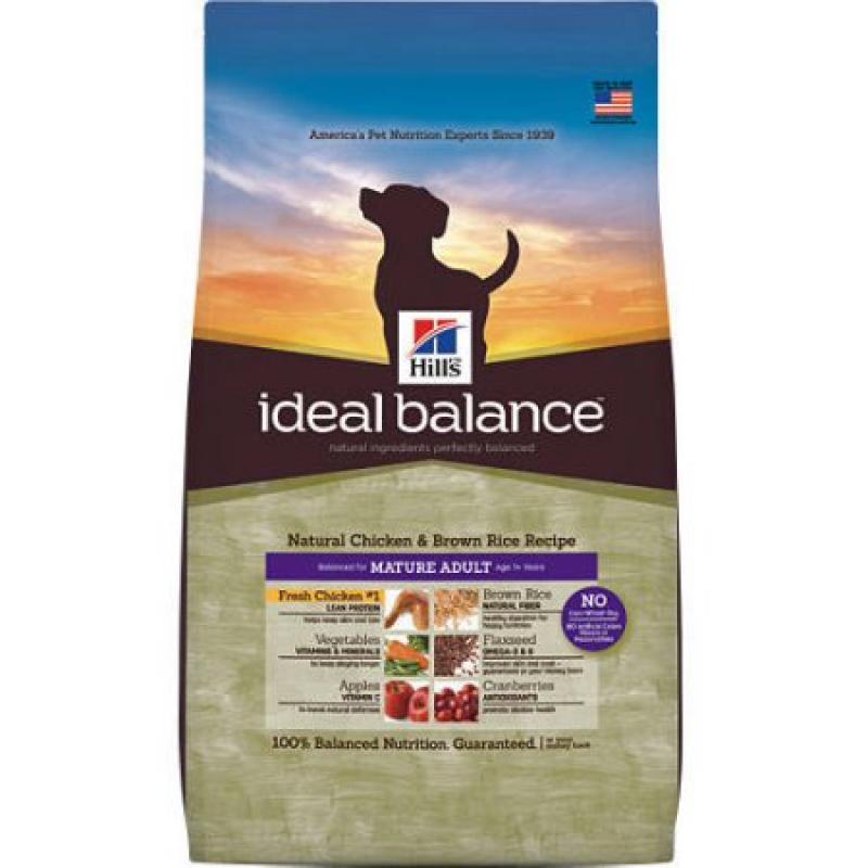 Hill&#039;s Ideal Balance Mature Adult Natural Chicken & Brown Rice Recipe Dry Dog Food, 30 lb bag