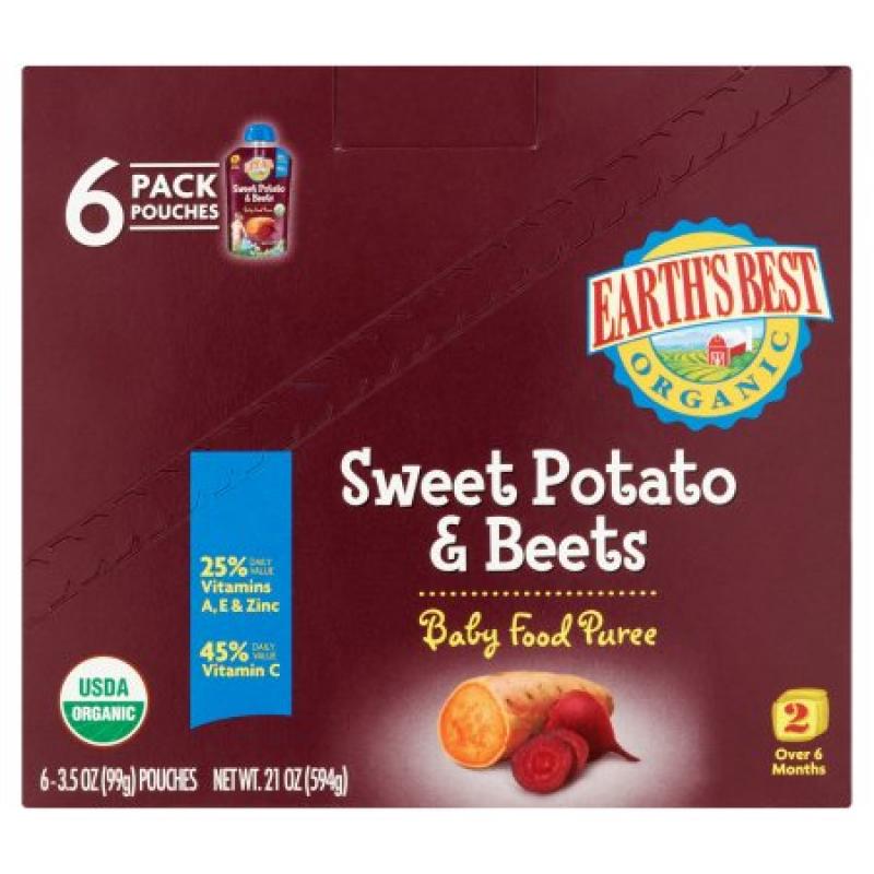 Earth&#039;s Best Puree Organic Sweet Potato & Beets 3.5oz - Stage 2 Baby Food (Pack of 6)