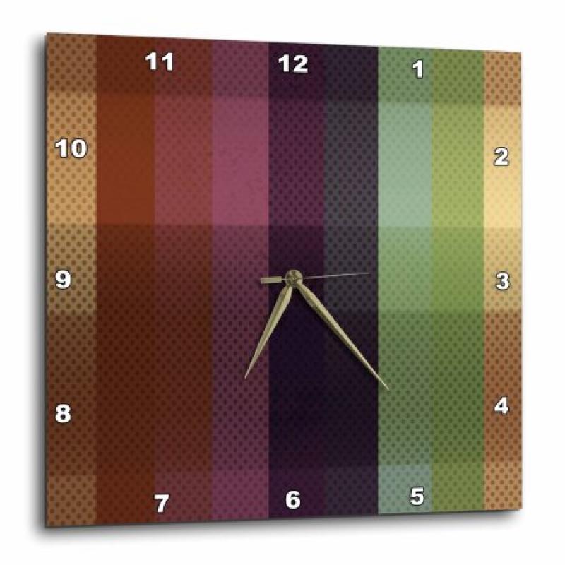3dRose Blue, Pink, Green, Brown Wide Stripes With Dots, Wall Clock, 15 by 15-inch