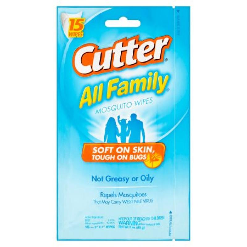 Cutter All Family 15 Mosquito Wipes 3 oz