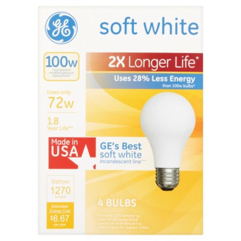 GE Soft White 4 Bulbs 72W