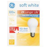 GE Soft White 4 Bulbs 72W