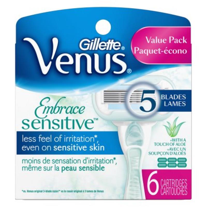 Gillette Venus Embrace Sensitive Women's Razor Blade Refills, 6 count
