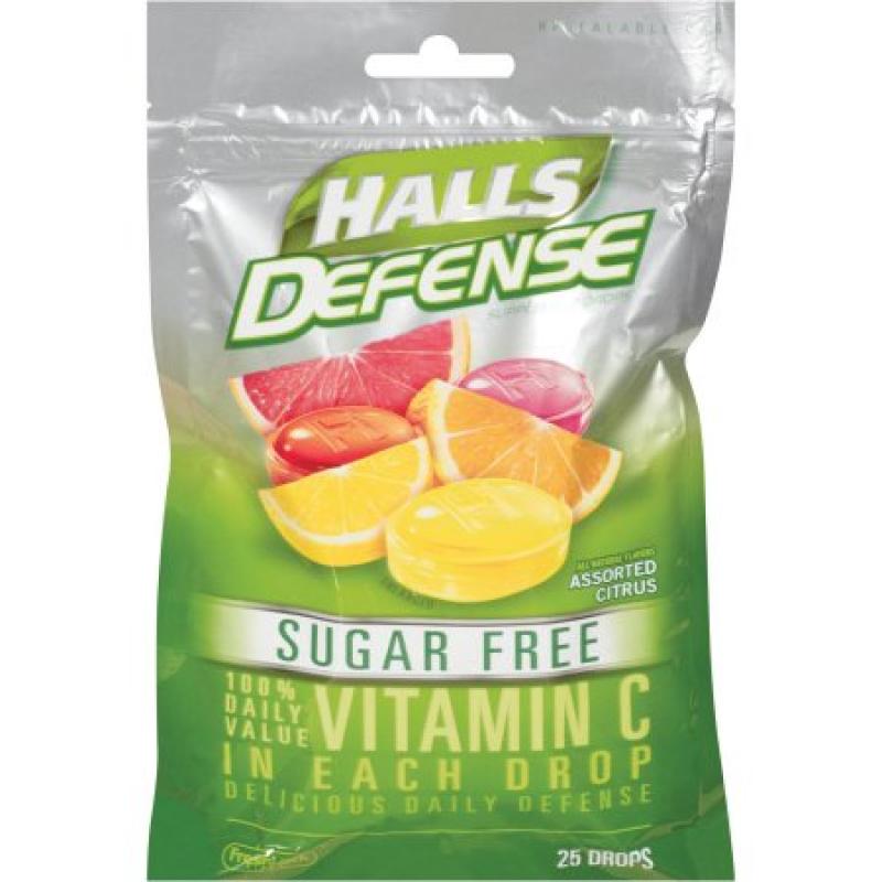 Halls Defense: W/100% Daily Value Vitamin C Sugar Free Assorted Citrus Supplement Drops, 25 ct