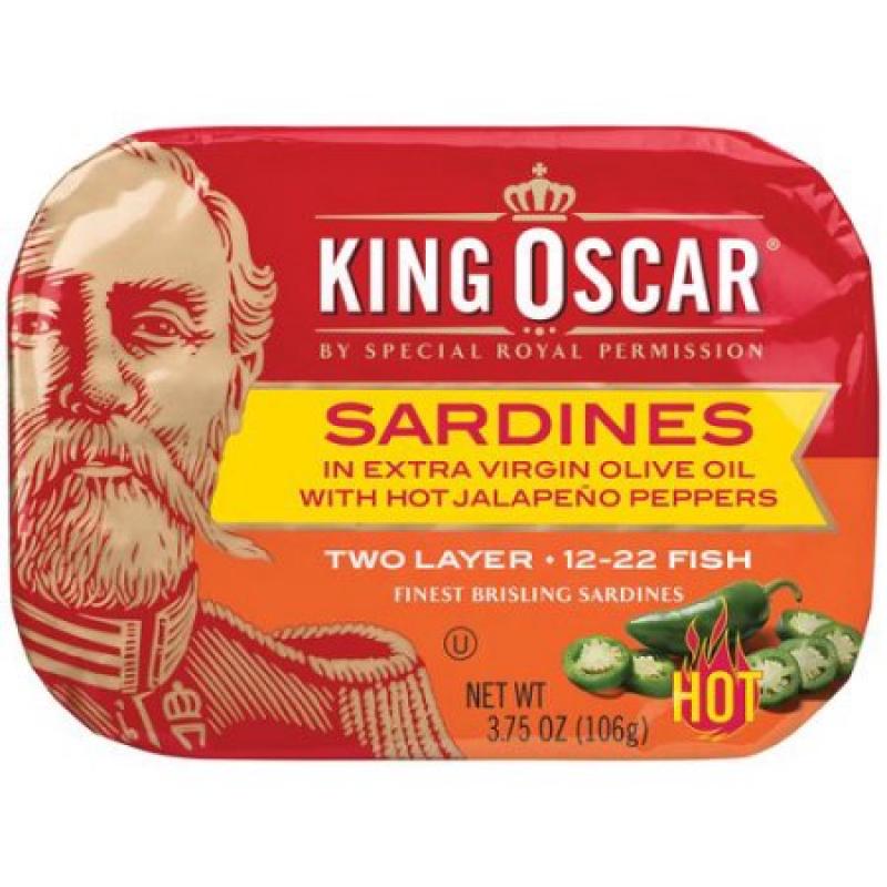 King Oscar Two Layer Sardines with Hot Jalapeno Peppers in Extra Virgin Olive Oil, 3.75 oz