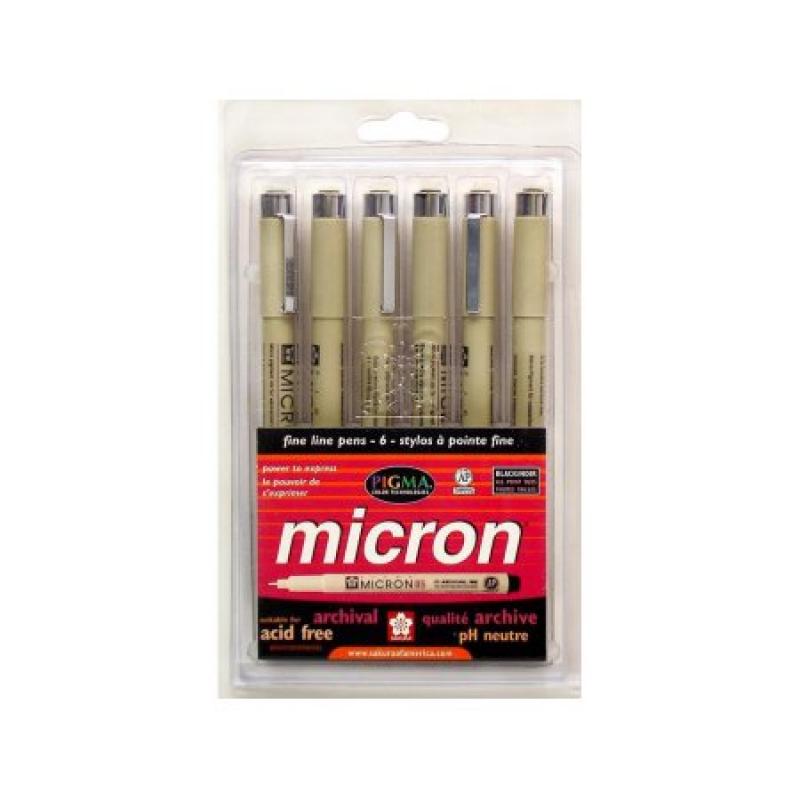 Sakura 30062 6-Piece Pigma Micron Ink Pen Set, Black