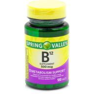 Spring Valley Natural Vitamin B12 Tablets, 500mcg, 100 count