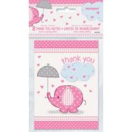 Pink Elephant Baby Shower Thank You Notes, 8pk