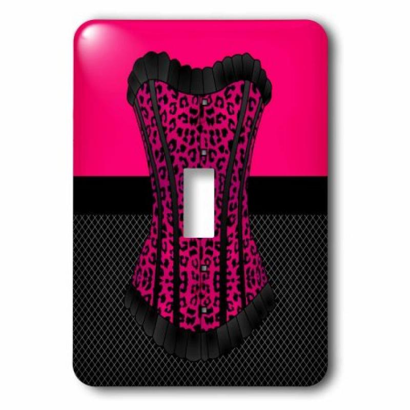 3dRose Pink and Black Cheetah Print Corset on Black Fishnet, Single Toggle Switch