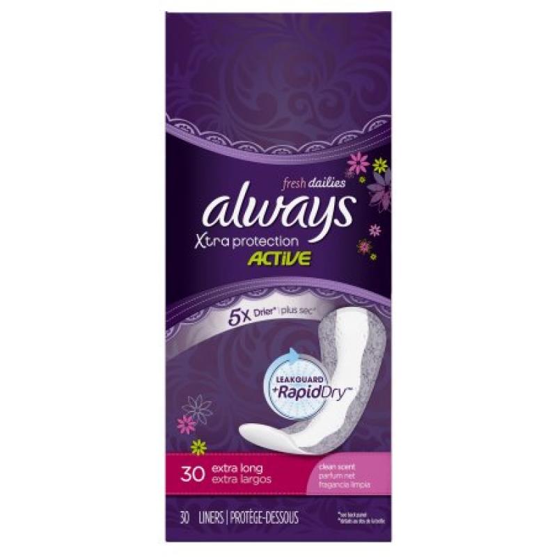 Always Xtra Protection Daily Liners Fresh Scent, Extra Long 30 Count