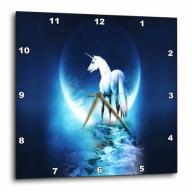 3dRose White Unicorn In Front Of Full Moon, Wall Clock, 10 by 10-inch
