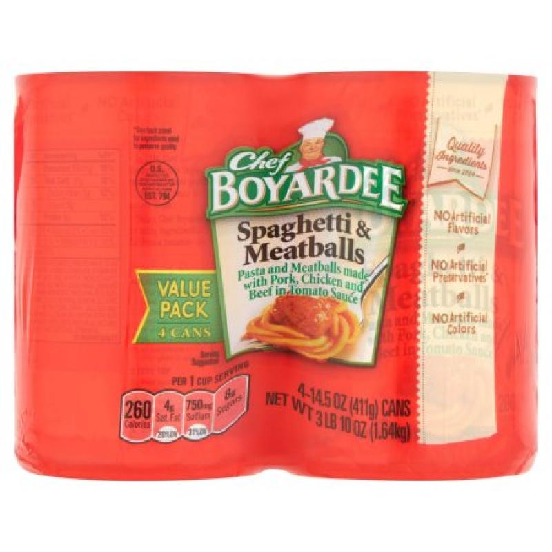Chef Boyardee Spaghetti & Meatballs In Tomato Sauce, 4ct