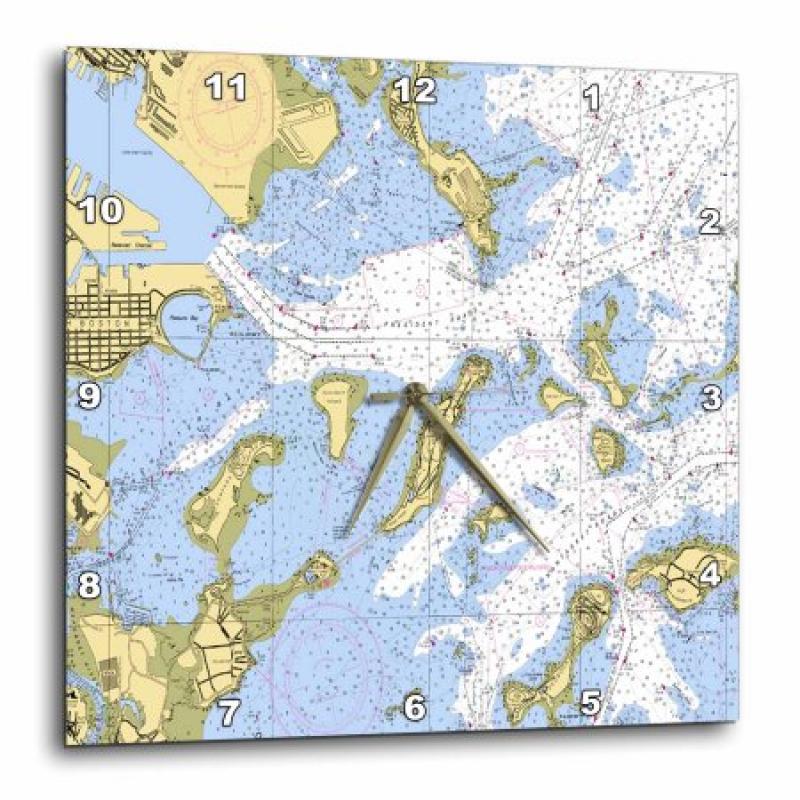 3dRose Print of Boston Harbor Nautical Chart, Wall Clock, 10 by 10-inch
