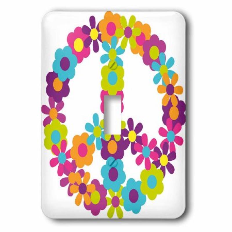 3dRose Peace Sign Made Up Of Blue, Pink, Purple, and Green Flowers, Single Toggle Switch