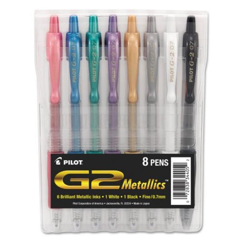 Pilot G2 Metallics Gel Ink Pen, 8 Assorted Inks, 0.7 Medium Point