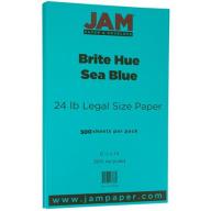 JAM Paper Recycled Legal Paper, 8.5" x 14", 24 lb Brite Hue Sea Blue, 500 Sheets/Ream