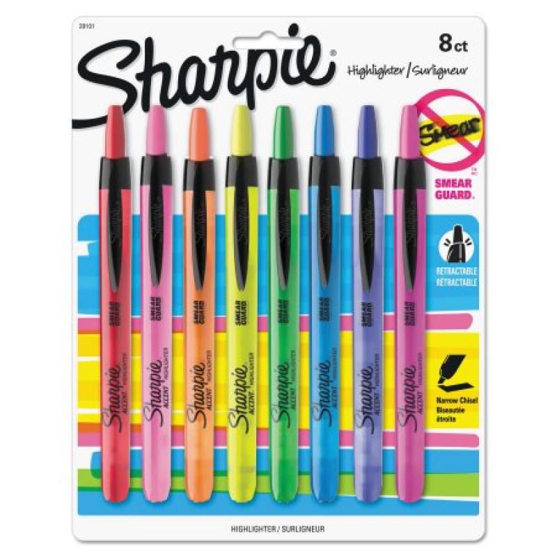 Sharpie Retractable Highlighters, Chisel Tip, Assorted, 8 Pack