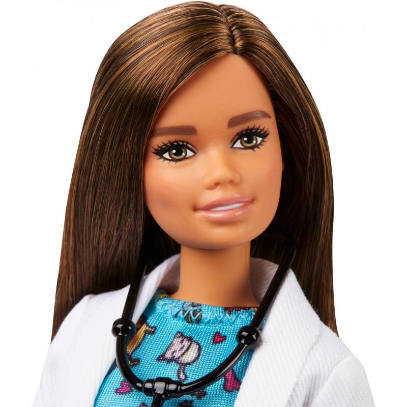 Barbie Pet Vet Brunette Doll With Medical Coat, Dress and Kitty Patient