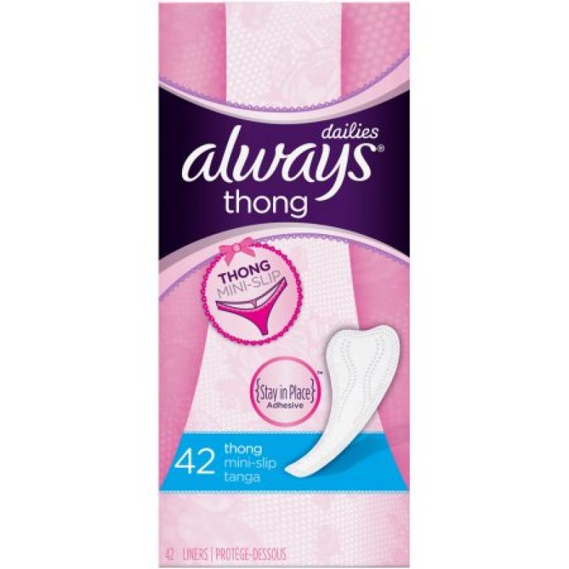 Always Thong Mini-Slip Dailies Liners, 42 count