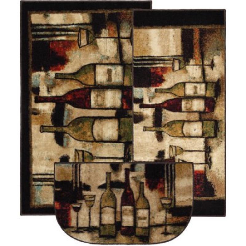Mohawk Wine and Glasses 3-Piece Printed Kitchen Rug Set