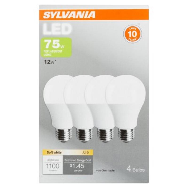 Sylvania LED 75W 1100 Lumens Soft White A19 4 Bulbs