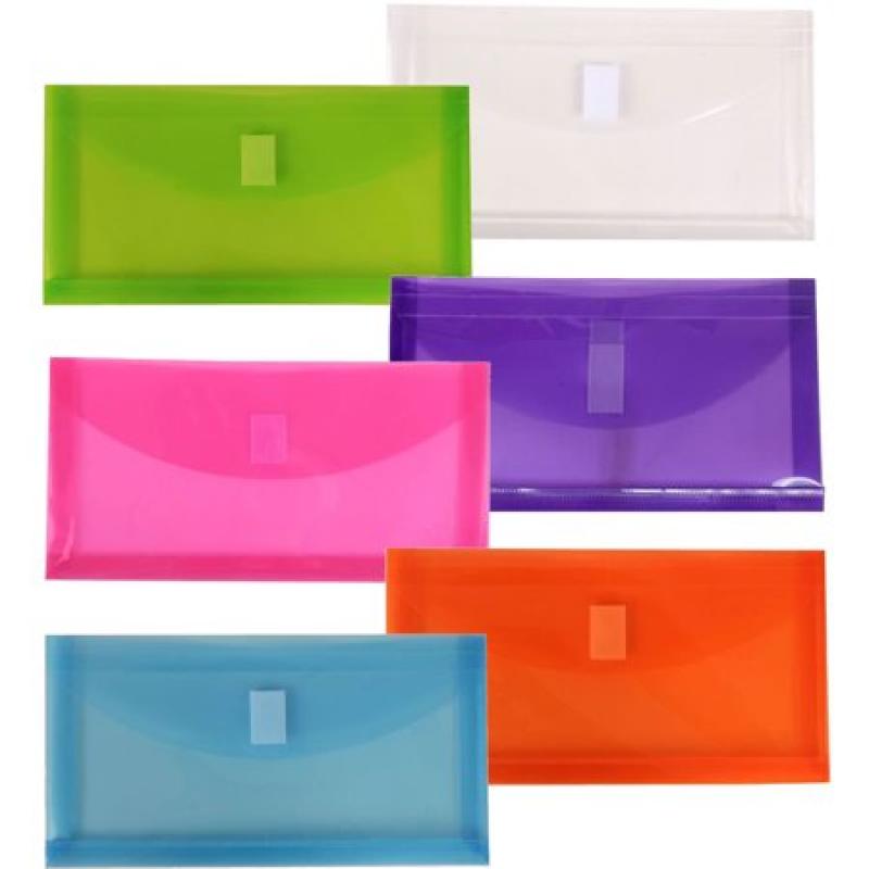 JAM Paper #10 Plastic Expansion Envelope with Hook & Loop Closure, 5 1/4 x 1 x 10, Assorted Colors, 6/Pack