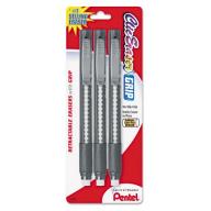 Pentel Clic Eraser Pencil-Style Grip Eraser, 3/Pack, Colors May Vary