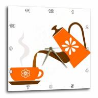 3dRose Pouring Coffee in Orange Artwork, Wall Clock, 10 by 10-inch
