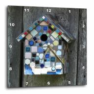 3dRose Bird house mosiac, Wall Clock, 10 by 10-inch