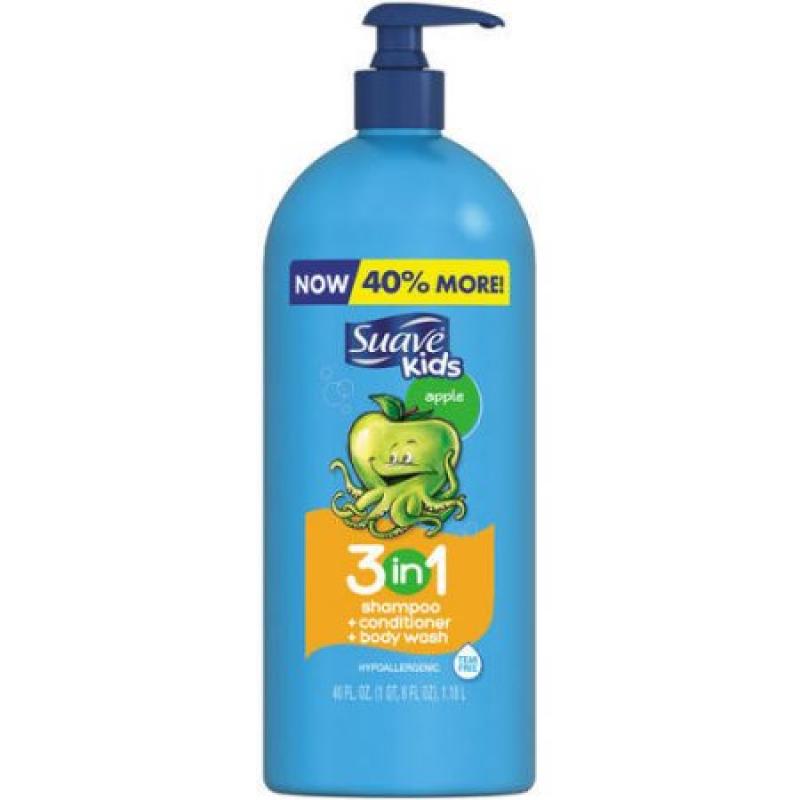 Suave Kids Apple 3 in 1 Shampoo Conditioner and Body Wash, 40 oz