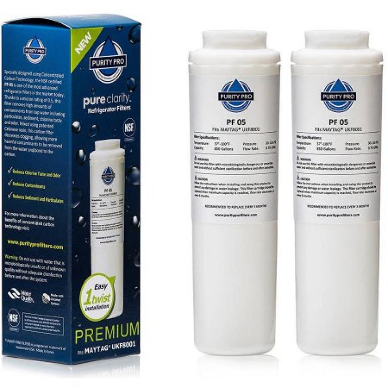 Purity Pro PF05 Premium Refrigerator Filter for MaytagK, Amana and UKF8001, Pack of 2