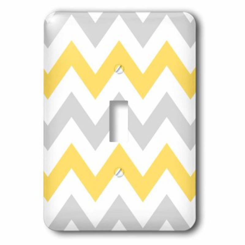 3dRose Yellow and Grey Chevron zig zag pattern - gray white zigzag stripes, Double Toggle Switch