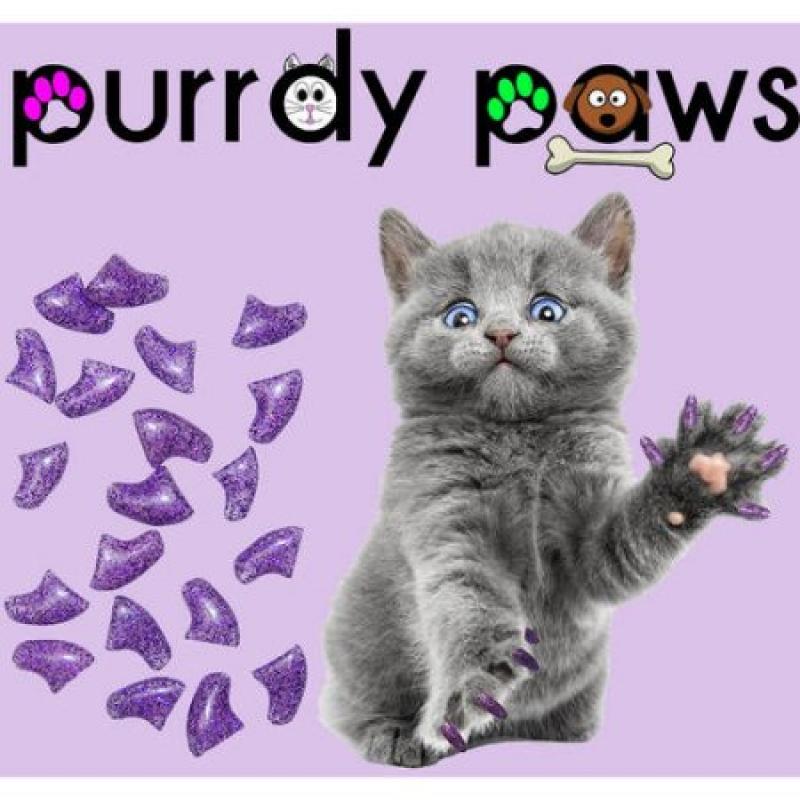 Purrdy Paws Soft Nail Caps for Cats, 40-Pack, Purple Holographic Glitter