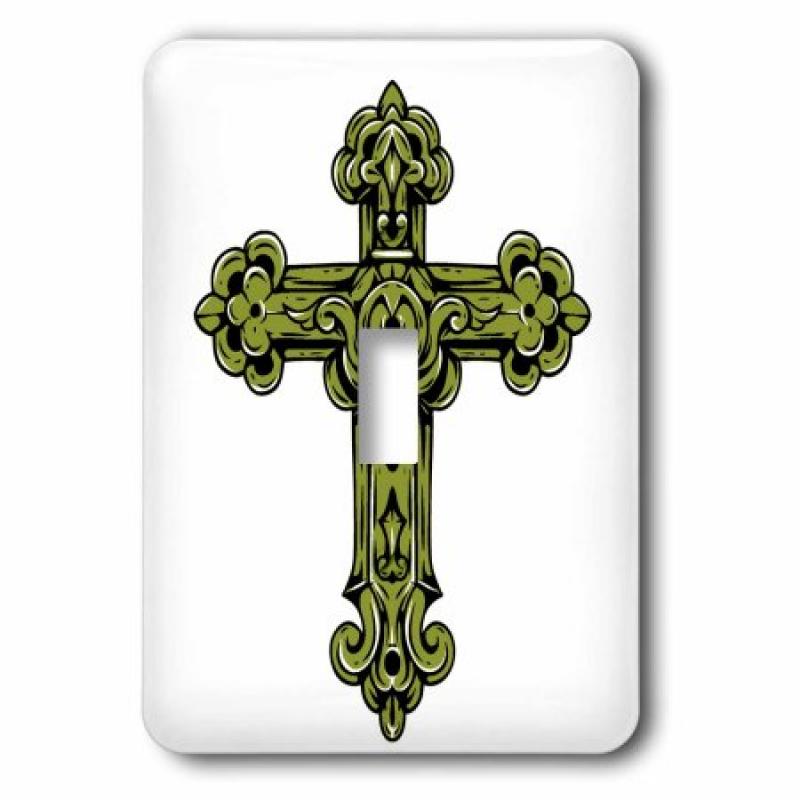 3dRose Green Decorative Religious Cross, Single Toggle Switch