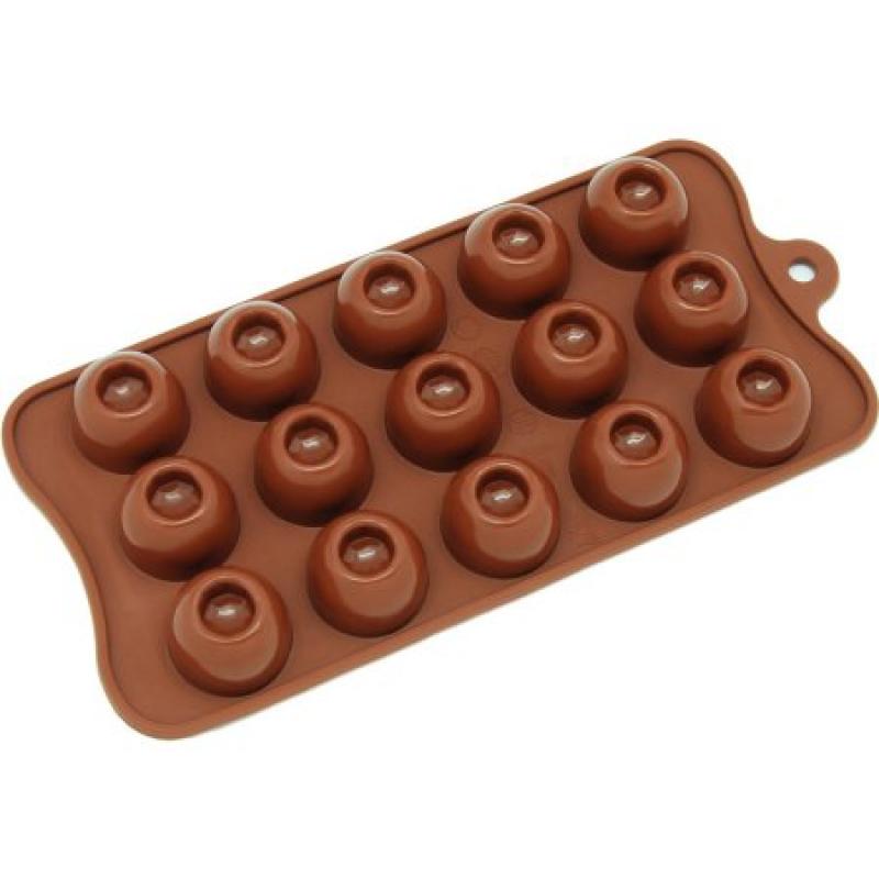 Freshware 15-Cavity Dimpled Round Silicone Mold for Chocolate, Candy and Gummy, CB-611BR