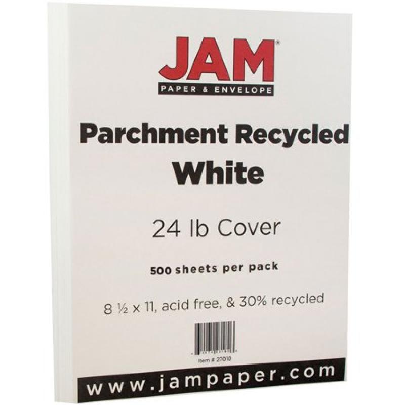 JAM Paper Recycled Paper, 8.5 x 11, 24lb White Parchment, 500 Sheets/Ream