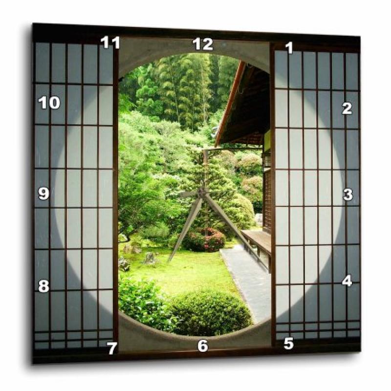 3dRose Round Window, Zen Garden, Kyoto, Japan-AS15 STE0102 - Shin Terada, Wall Clock, 15 by 15-inch