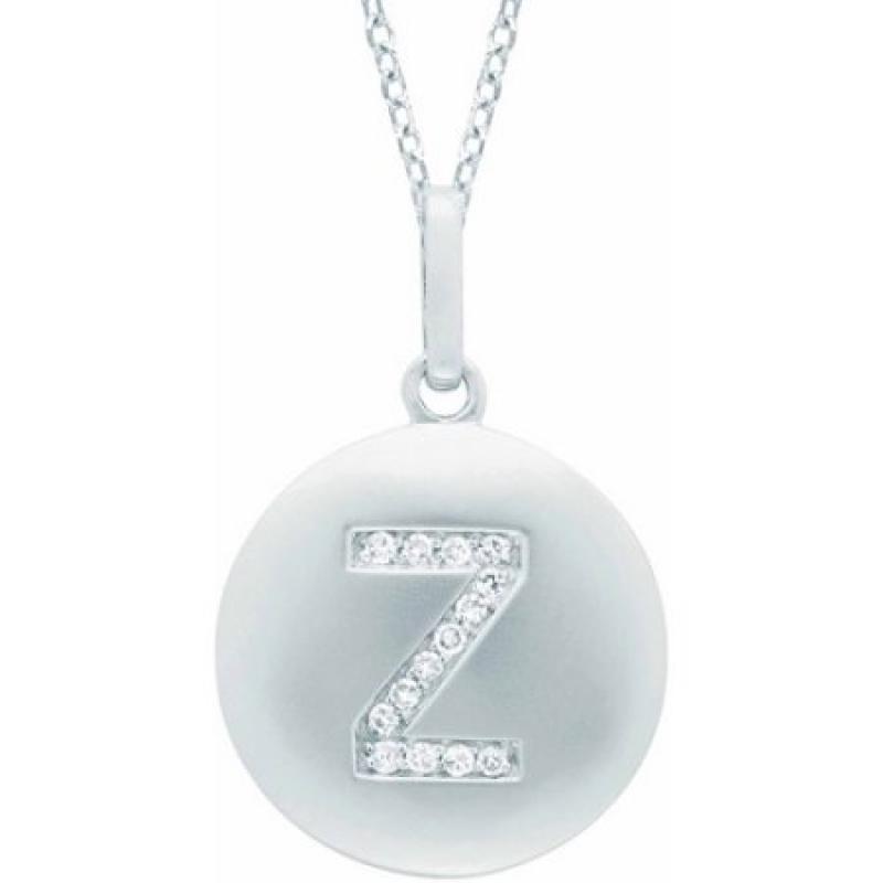 Diamond Accent Sterling Silver Round Initial "Z" Disc Pendant