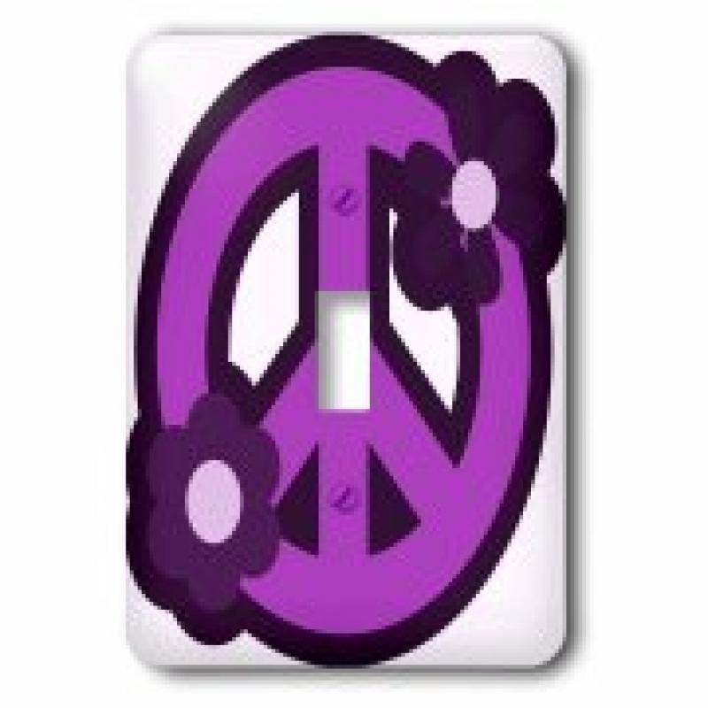 3dRose Purple Peace Sign With Purple Flowers, Double Toggle Switch