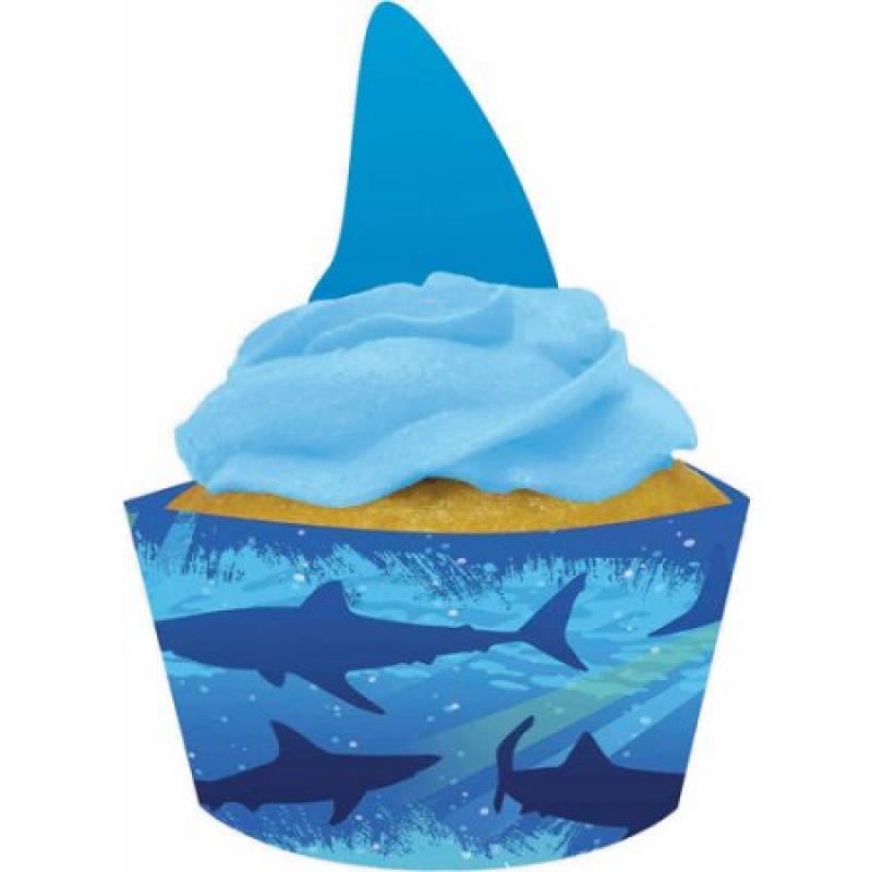 Creative Converting Shark Splash Cupcake Wrappers with Picks, 12-Pack