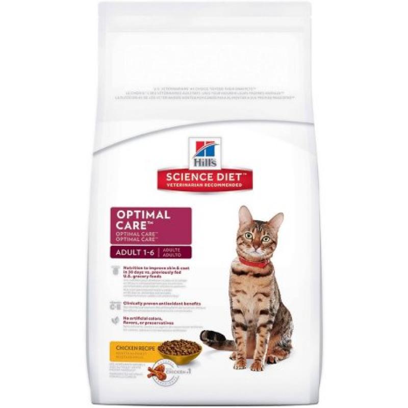 Hill&#039;s Science Diet Adult Optimal Care Chicken Recipe Dry Cat Food, 16 lb bag