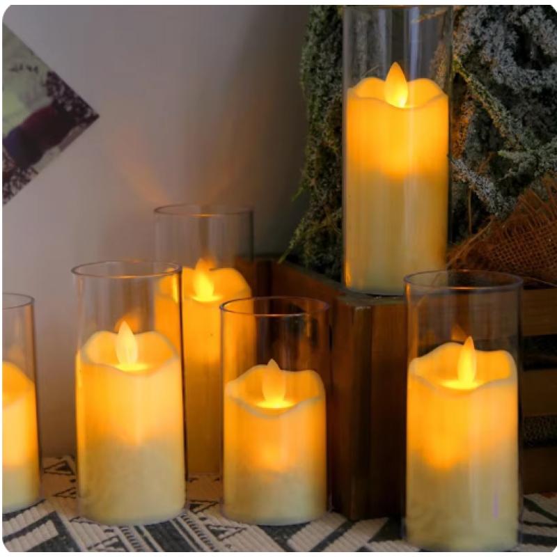 6Pcs Led Flameless Electric Candles Lamp Acrylic Glass Battery Flickering Fake Tealight Candle Bulk for Wedding Christmas