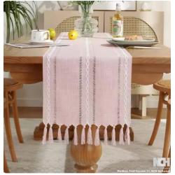 Rustic Table Runner, Cotton Linen Farmhouse Table Runners with Tassels for Dining Kitchen Coffee Table Decor, Party Decor