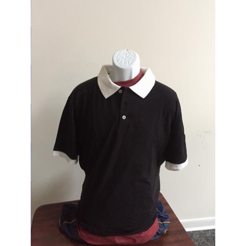 Black White Cotton Polo Shirt (Medium)