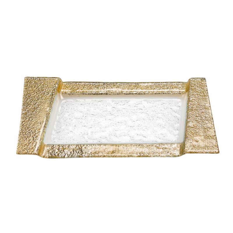 Rimini Gold 7x13" Hand Crafted Glass Snack or Vanity Tray