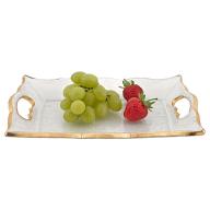 Goldedge Hand Decorated Gold Leaf Scalloped Edge 7 x 11" Vanity or Snack Tray With Cut Out Handles