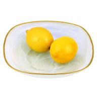 White Alabaster 8" Squarish Shallow Glass Fruit or Salad Bowl With Gold Rim