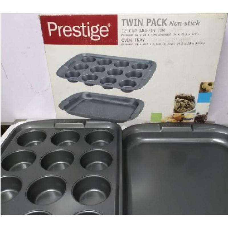Prestige Inspire Muffin Trays For Baking 12 Cup - Non Stick Cupcake Tin, & Dishwasher Safe, Carbon Steel Bakeware,